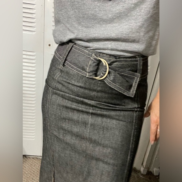 RENA ROWAN PETITE MAXI BLACK DENIM SKIRT WOMEN WITH BELT SIZE 6 - Picture 7 of 17